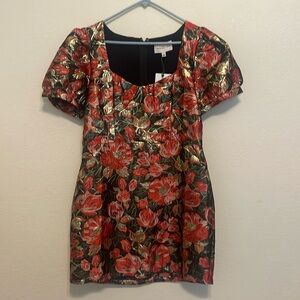 Embroidered, puff sleeved dress